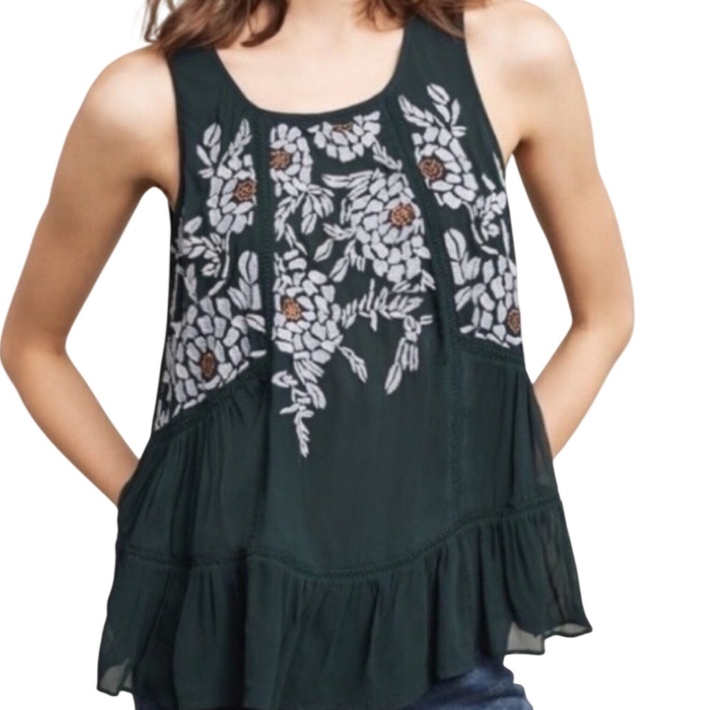 Anthropologie Floreat Roselle Embroidered tank swing top, Size S faiy